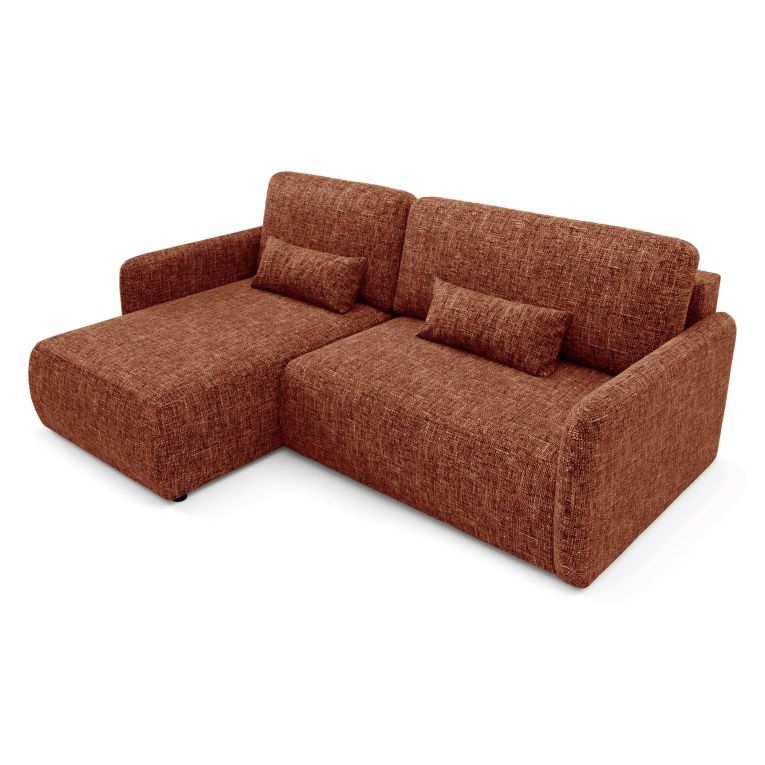 Divano Letto con Penisola Arancione Scuro Contenitore Reclinabile 207x148 cm, Reversibile - Pagno
