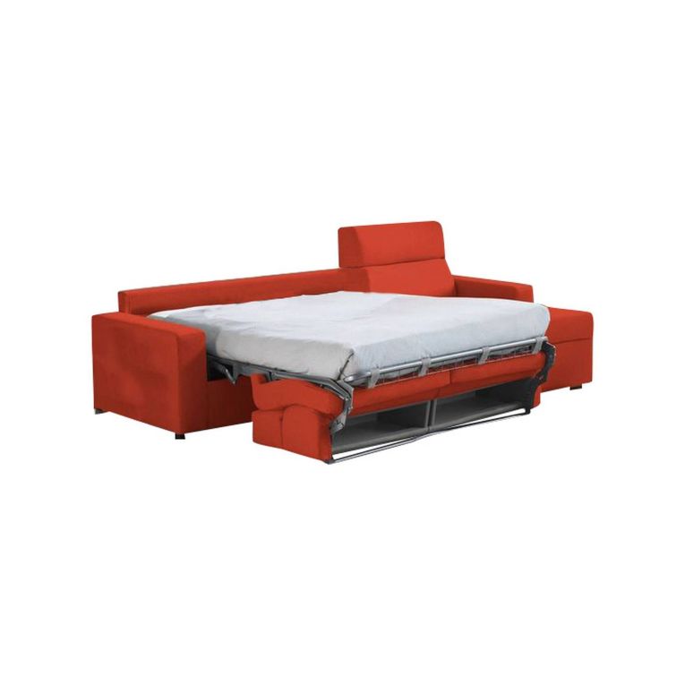 Divano Letto con Penisola Arancione Sfoderabile Contenitore 280x160 cm, Idrorepellente Multiposizione Trasformabile in Letto Made in Italy - Pusiano