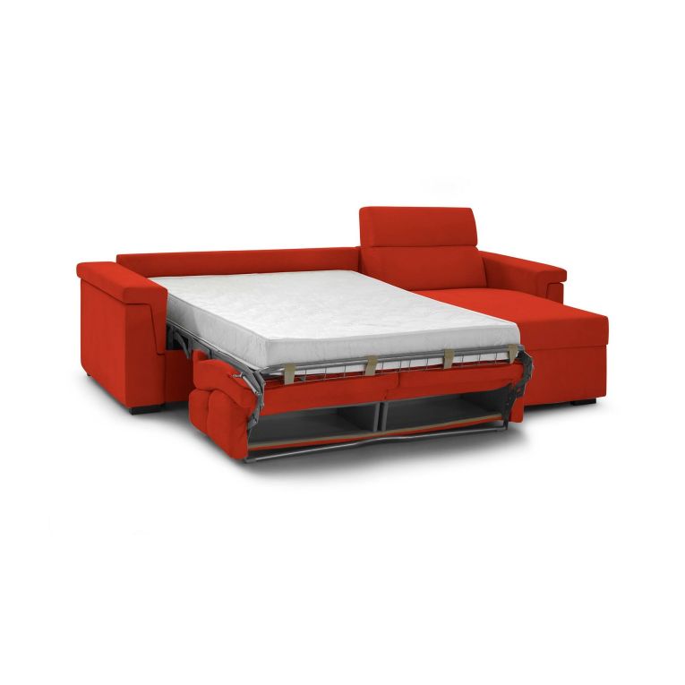 Divano Letto con Penisola Arancione Sfoderabile Contenitore 285x160 cm, Idrorepellente Multiposizione Trasformabile in Letto Made in Italy - Esca