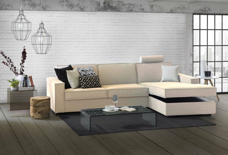 Divano letto con penisola beige 260x95cm - Afar