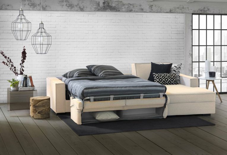 Divano letto con penisola beige 260x95cm - Afar