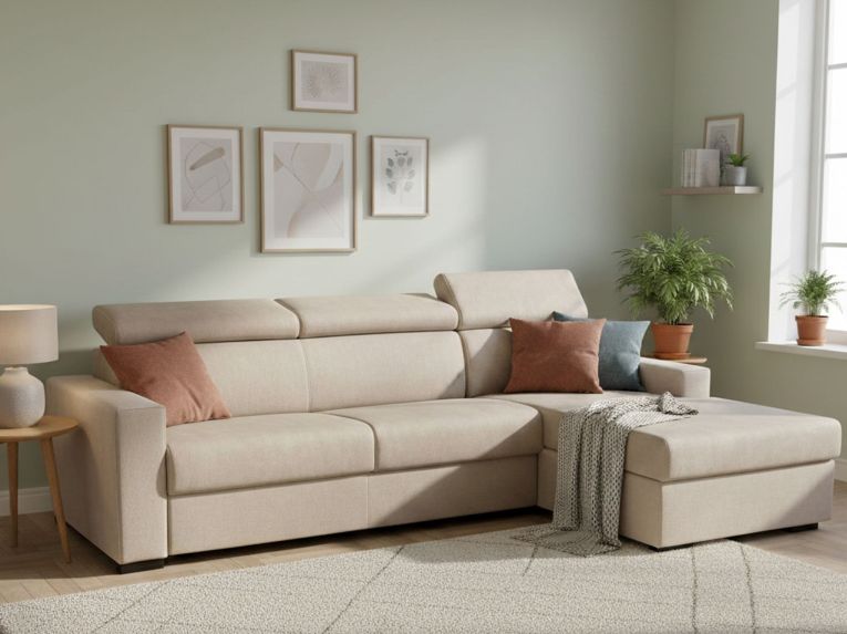 Divano letto con penisola beige 280x95cm - Allevatore