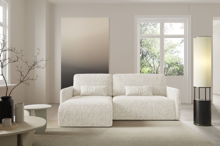 Divano Letto con Penisola Beige Chiaro Contenitore Reclinabile 207x148 cm, Reversibile - Pagno