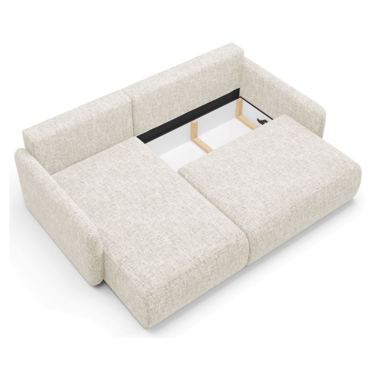 Divano Letto con Penisola Beige Chiaro Contenitore Reclinabile 207x148 cm, Reversibile - Pagno