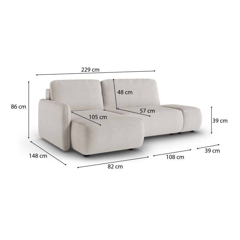 Divano Letto con Penisola Beige Chiaro Contenitore Reclinabile 229x148 cm, Cuscini Sfoderabili - Rezzo