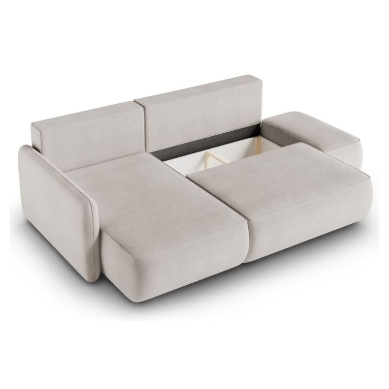 Divano Letto con Penisola Beige Chiaro Contenitore Reclinabile 229x148 cm, Cuscini Sfoderabili - Rezzo