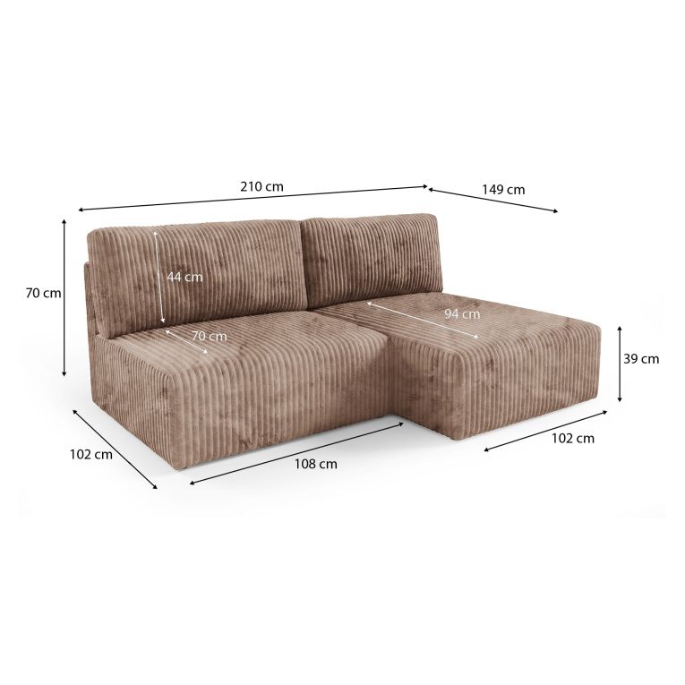 Divano Letto con Penisola Beige Contenitore Cuscini Sfoderabili 210x149 cm, Reclinabile - Pergola
