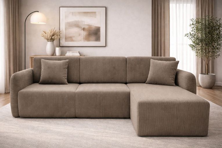 Divano Letto con Penisola Beige Contenitore Cuscini Sfoderabili 245x185 cm, Reclinabile - Ranco