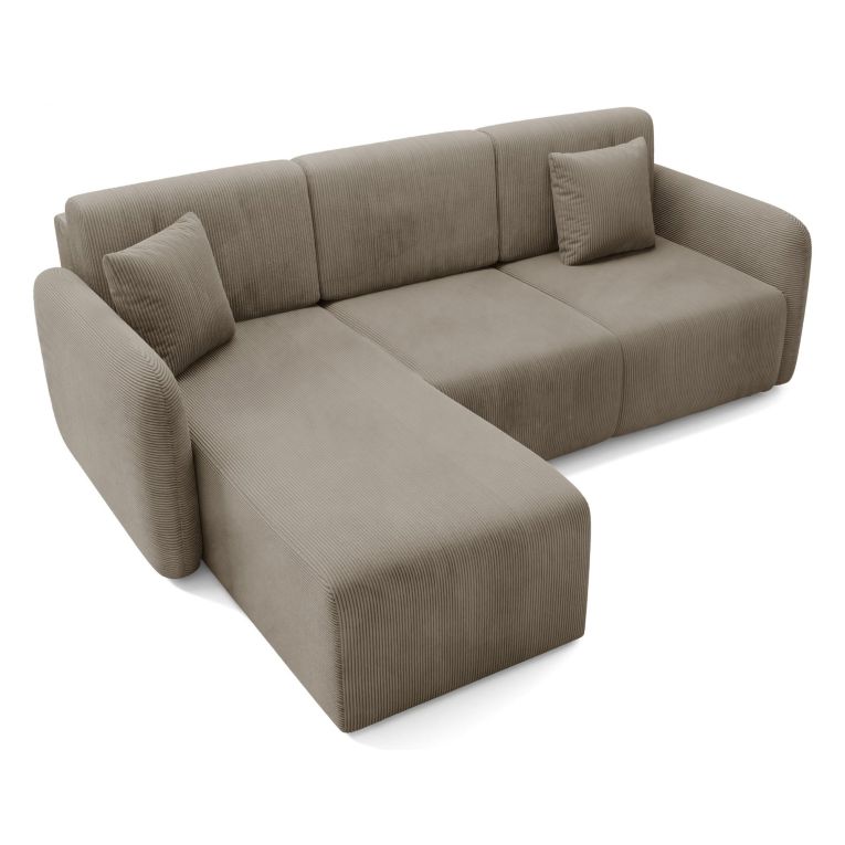 Divano Letto con Penisola Beige Contenitore Cuscini Sfoderabili 245x185 cm, Reclinabile - Ranco
