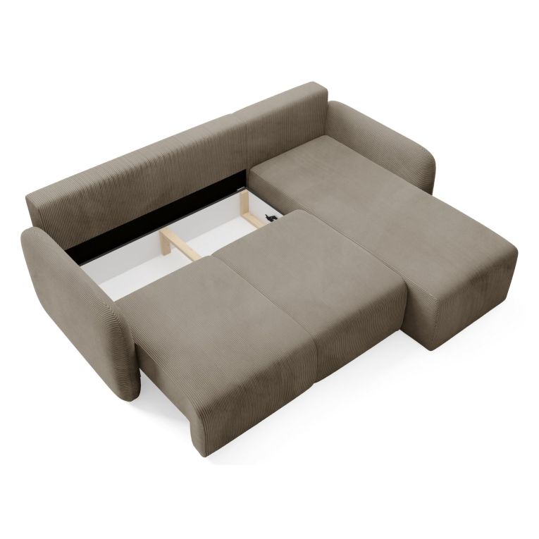 Divano Letto con Penisola Beige Contenitore Cuscini Sfoderabili 245x185 cm, Reclinabile - Ranco