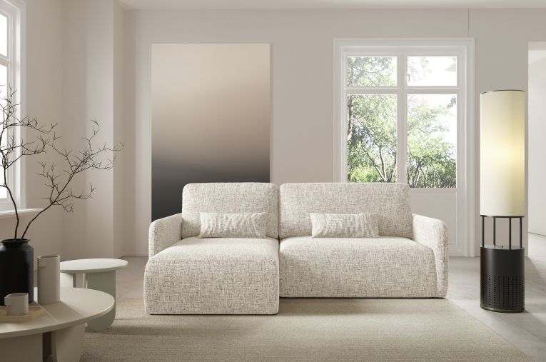 Divano Letto con Penisola Beige Contenitore Reclinabile 207x148 cm, Reversibile - Pagno