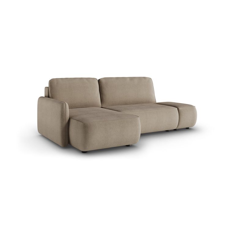 Divano Letto con Penisola Beige Contenitore Reclinabile 229x148 cm, Cuscini Sfoderabili - Rezzo