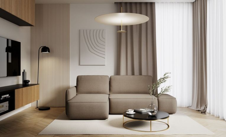 Divano Letto con Penisola Beige Contenitore Reclinabile 229x148 cm, Cuscini Sfoderabili - Rezzo