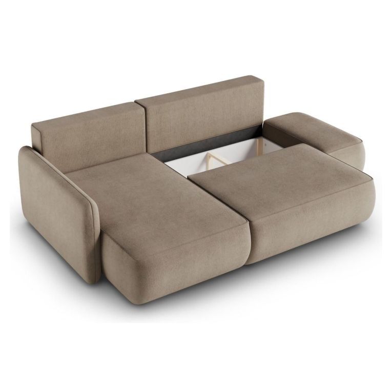 Divano Letto con Penisola Beige Contenitore Reclinabile 229x148 cm, Cuscini Sfoderabili - Rezzo
