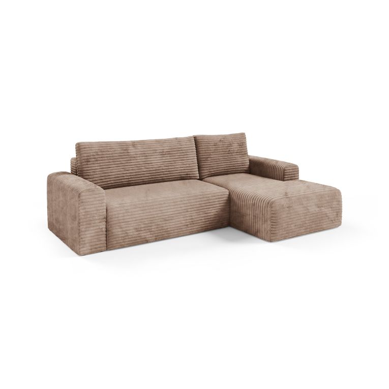 Divano Letto con Penisola Beige Contenitore Reclinabile 268x163 cm, Cuscini Sfoderabili - Folgarida