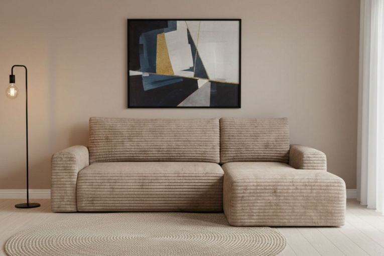 Divano Letto con Penisola Beige Contenitore Reclinabile 268x163 cm, Cuscini Sfoderabili - Folgarida