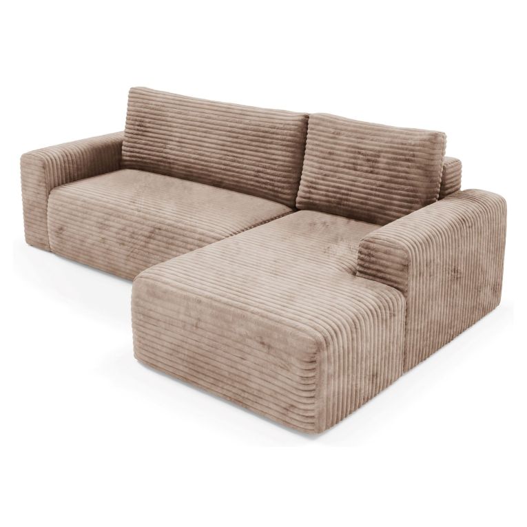 Divano Letto con Penisola Beige Contenitore Reclinabile 268x163 cm, Cuscini Sfoderabili - Folgarida