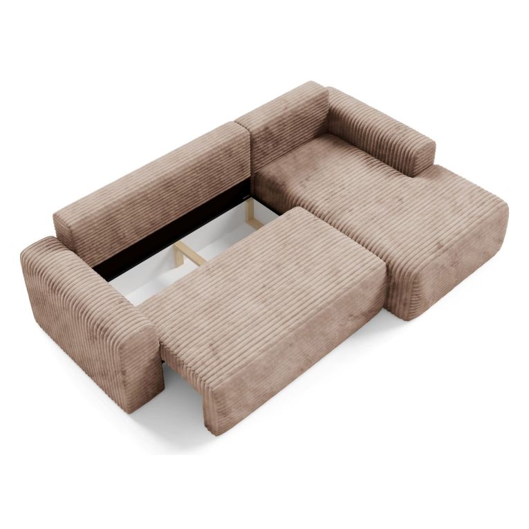 Divano Letto con Penisola Beige Contenitore Reclinabile 268x163 cm, Cuscini Sfoderabili - Folgarida
