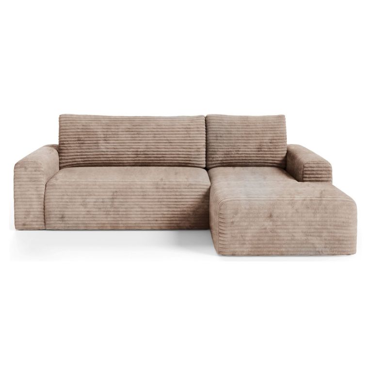 Divano Letto con Penisola Beige Contenitore Reclinabile 268x163 cm, Cuscini Sfoderabili - Folgarida