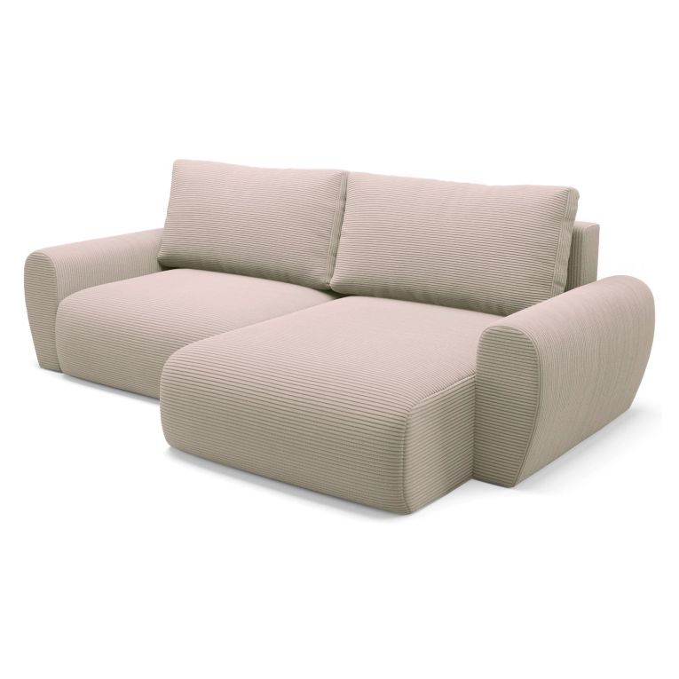 Divano Letto con Penisola Beige Contenitore Reversibile 253x153 cm, Reclinabile - Paullo