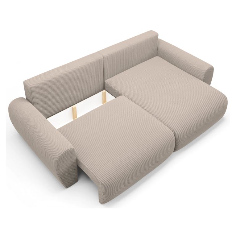 Divano Letto con Penisola Beige Contenitore Reversibile 253x153 cm, Reclinabile - Paullo