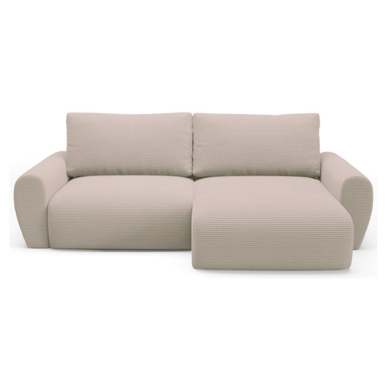 Divano Letto con Penisola Beige Contenitore Reversibile 253x153 cm, Reclinabile - Paullo