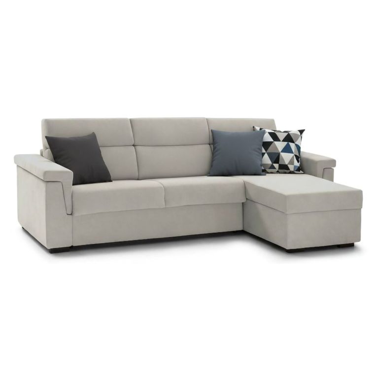 Divano Letto con Penisola Beige Sfoderabile Contenitore 285x160 cm, Idrorepellente Multiposizione Trasformabile in Letto Made in Italy - Ganzaria