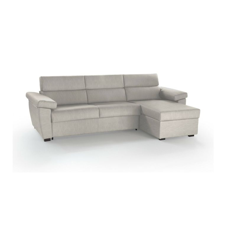 Divano Letto con Penisola Beige Sfoderabile Contenitore 285x160 cm, Idrorepellente Multiposizione Trasformabile in Letto Made in Italy - Priverno