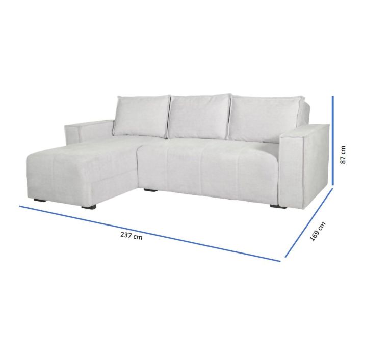 Divano Letto con Penisola Bianco Contenitore 237x169 cm, Lavabile - Naturno