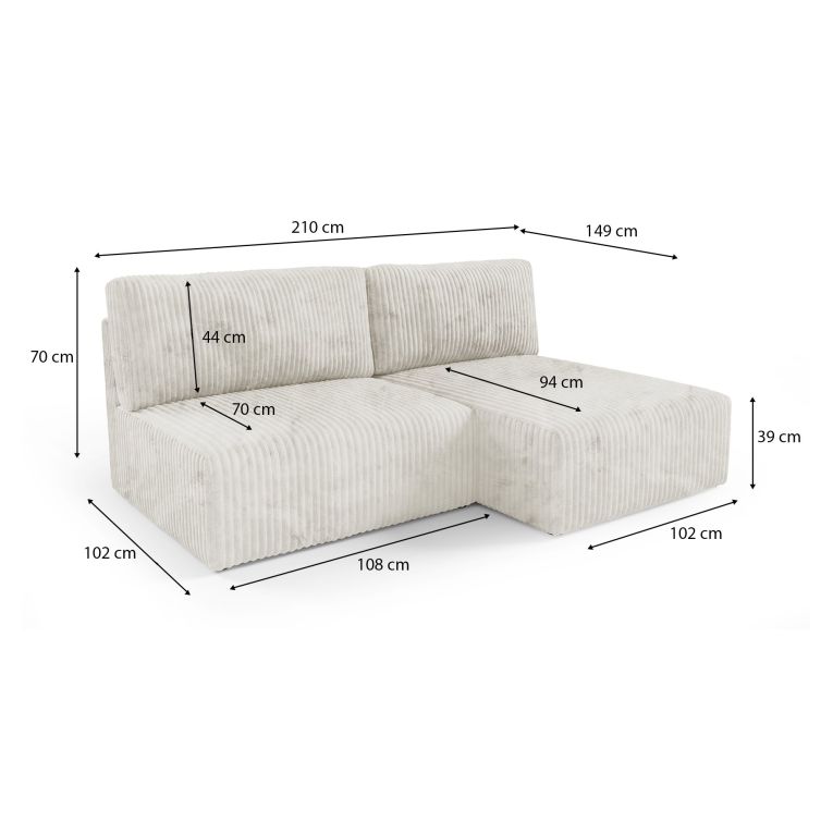 Divano Letto con Penisola Bianco Crema Contenitore Reclinabile 210x149 cm, Cuscini Sfoderabili - Pergola