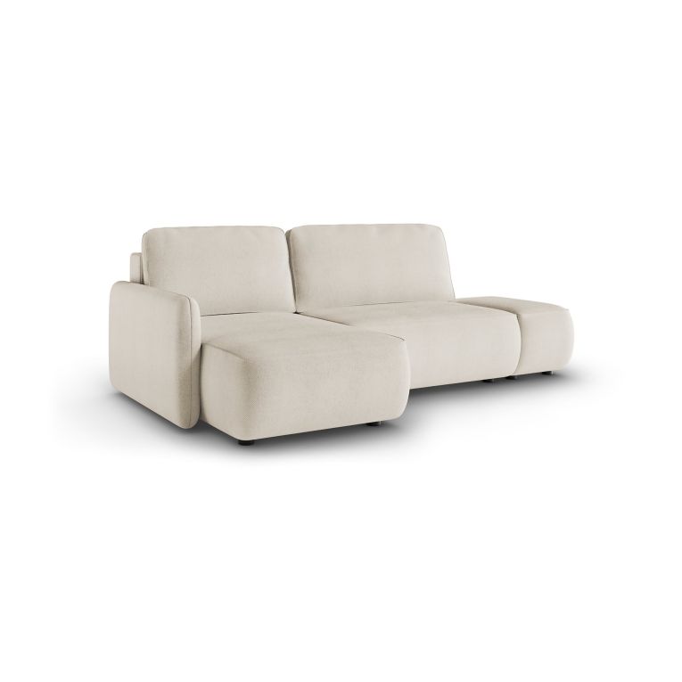Divano Letto con Penisola Bianco Crema Contenitore Reclinabile 229x148 cm, Cuscini Sfoderabili - Rezzo