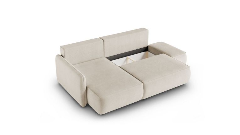 Divano Letto con Penisola Bianco Crema Contenitore Reclinabile 229x148 cm, Cuscini Sfoderabili - Rezzo