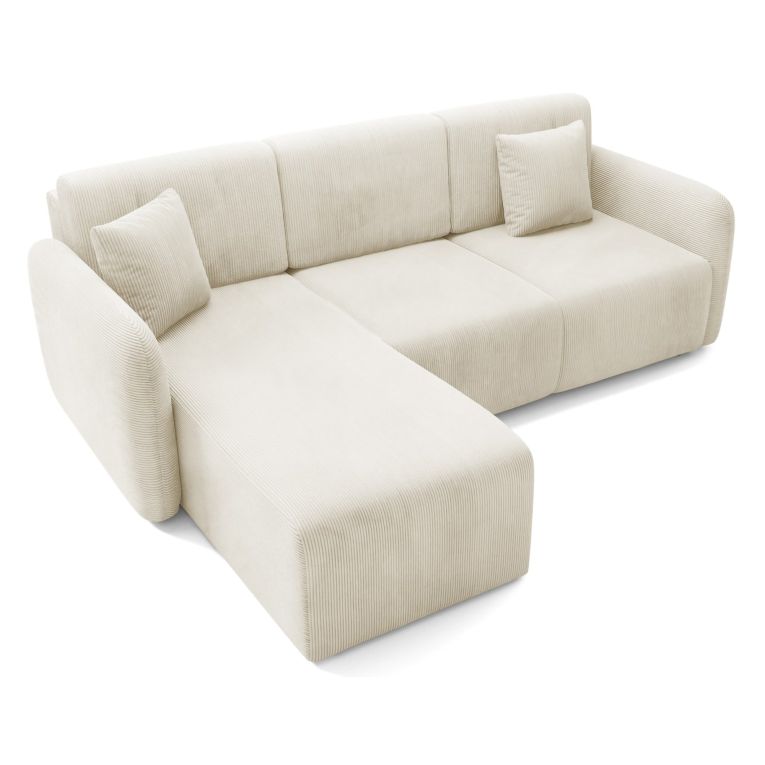 Divano Letto con Penisola Bianco Crema Contenitore Reclinabile 245x185 cm, Reversibile - Ranco