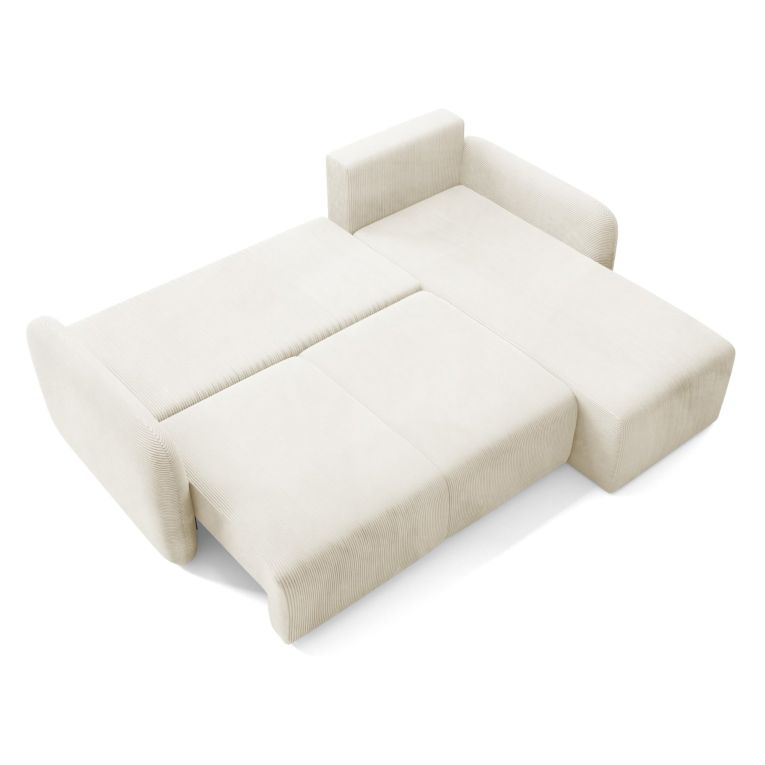 Divano Letto con Penisola Bianco Crema Contenitore Reclinabile 245x185 cm, Reversibile - Ranco