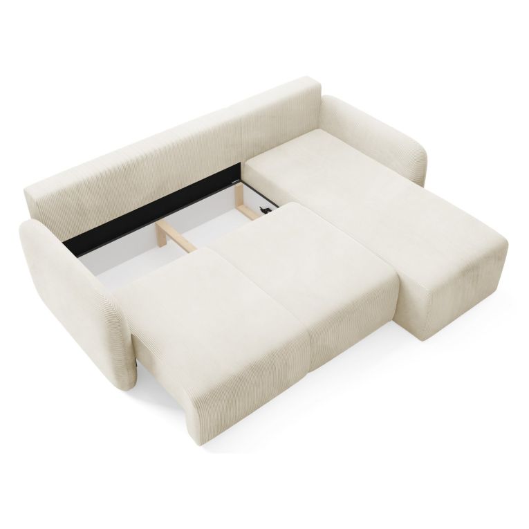 Divano Letto con Penisola Bianco Crema Contenitore Reclinabile 245x185 cm, Reversibile - Ranco