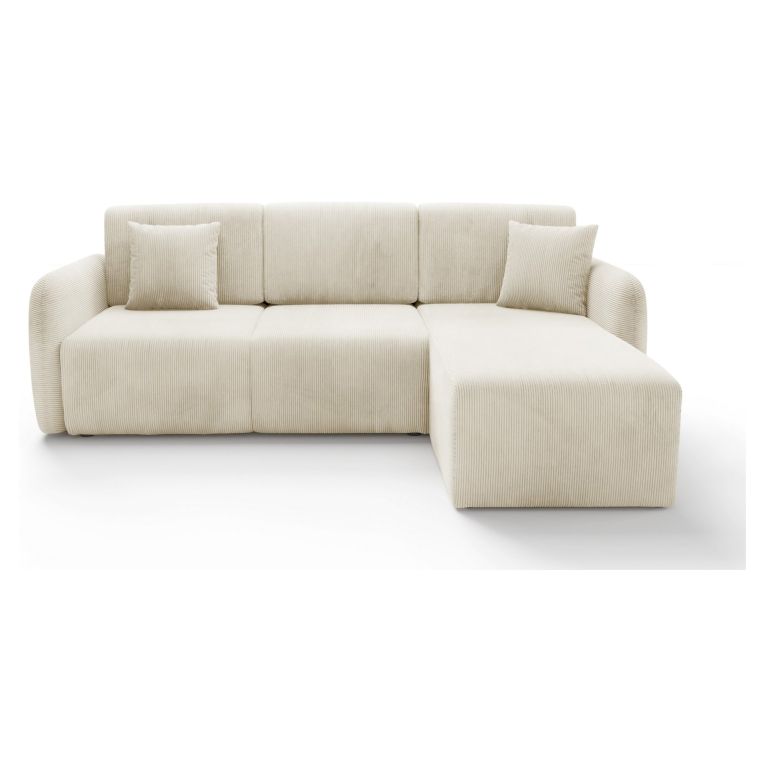 Divano Letto con Penisola Bianco Crema Contenitore Reclinabile 245x185 cm, Reversibile - Ranco