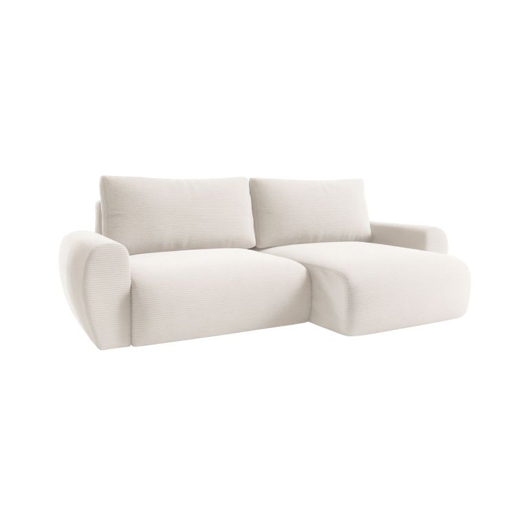 Divano Letto con Penisola Bianco Crema Contenitore Reclinabile 253x153 cm, Reversibile - Paullo