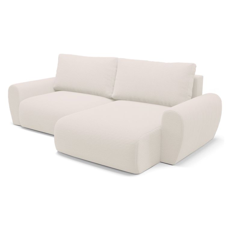Divano Letto con Penisola Bianco Crema Contenitore Reclinabile 253x153 cm, Reversibile - Paullo