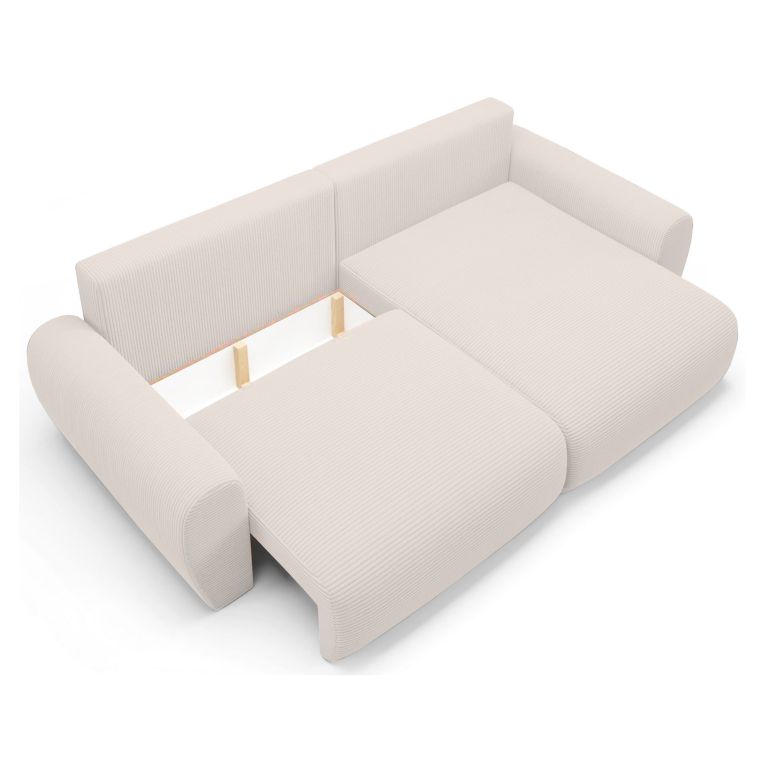 Divano Letto con Penisola Bianco Crema Contenitore Reclinabile 253x153 cm, Reversibile - Paullo
