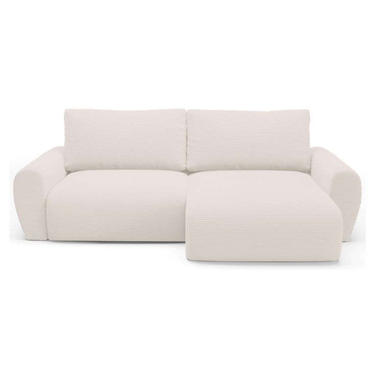 Divano Letto con Penisola Bianco Crema Contenitore Reclinabile 253x153 cm, Reversibile - Paullo