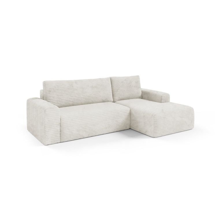 Divano Letto con Penisola Bianco Crema Contenitore Reclinabile 268x163 cm, Cuscini Sfoderabili - Folgarida