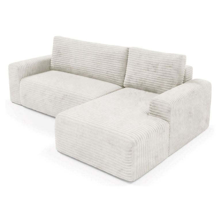 Divano Letto con Penisola Bianco Crema Contenitore Reclinabile 268x163 cm, Cuscini Sfoderabili - Folgarida
