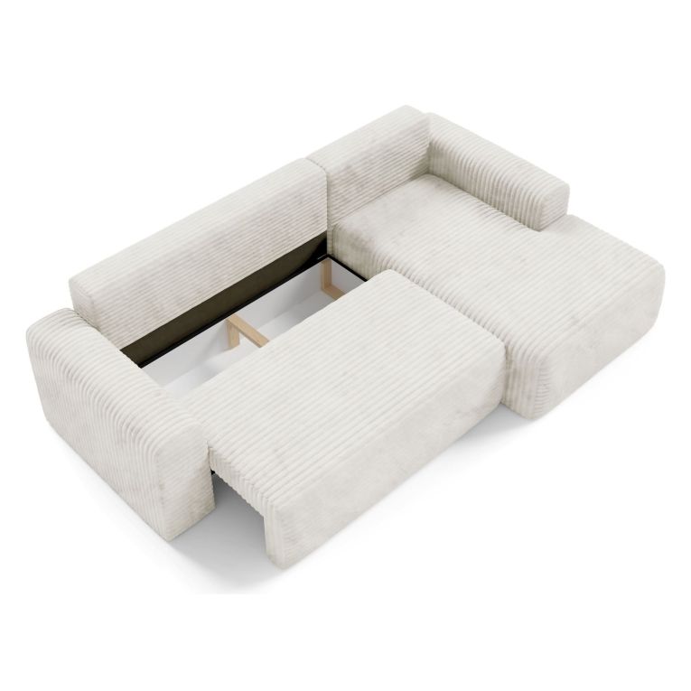 Divano Letto con Penisola Bianco Crema Contenitore Reclinabile 268x163 cm, Cuscini Sfoderabili - Folgarida