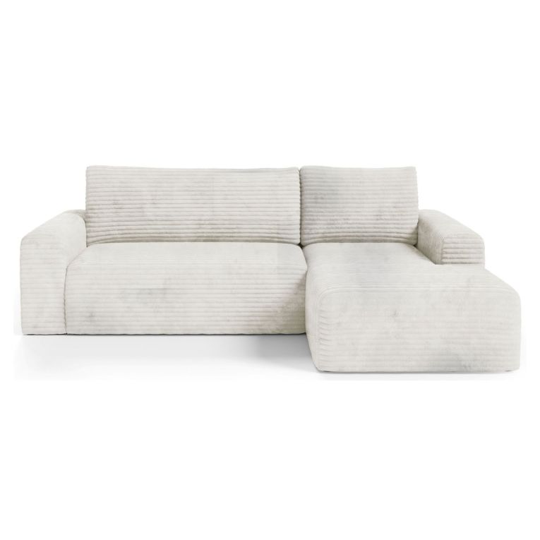 Divano Letto con Penisola Bianco Crema Contenitore Reclinabile 268x163 cm, Cuscini Sfoderabili - Folgarida
