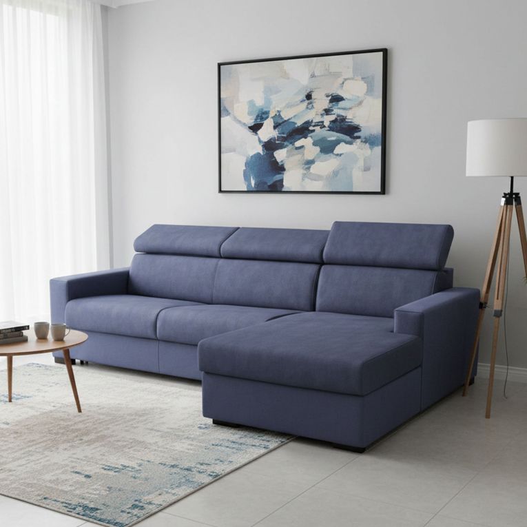 Divano letto con penisola blu 280x95cm - Allevatore