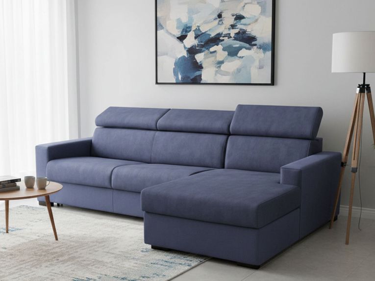 Divano letto con penisola blu 280x95cm - Allevatore