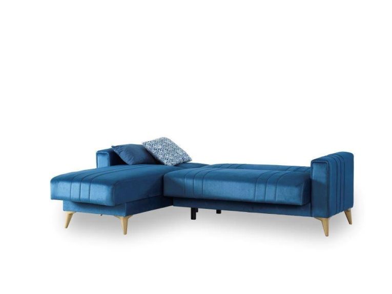 Divano Letto con Penisola blu Contenitore con Piedini 225x151 cm, Reclinabile - Aronix