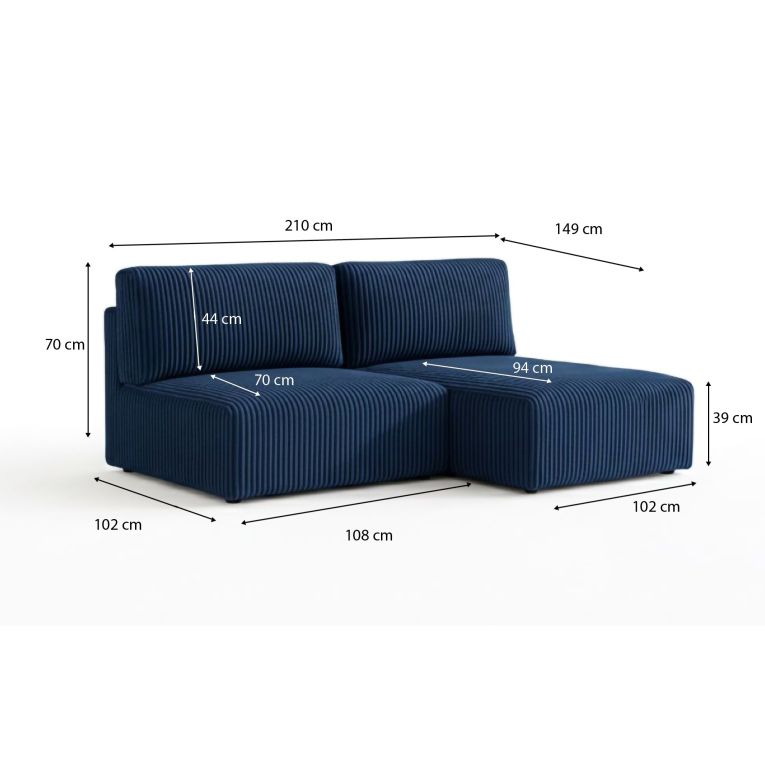 Divano Letto con Penisola blu Contenitore Cuscini Sfoderabili 210x149 cm, Reclinabile - Pergola