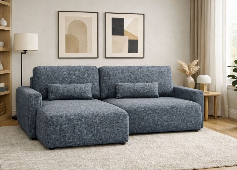 Divano Letto con Penisola blu Contenitore Reclinabile 207x148 cm, Reversibile - Pagno