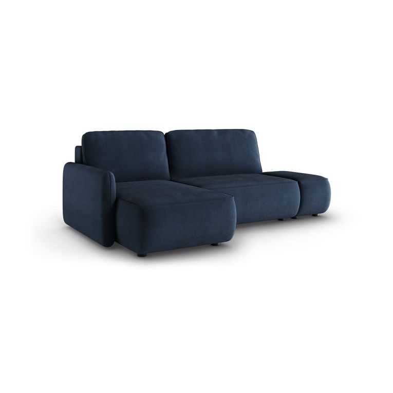 Divano Letto con Penisola blu Contenitore Reclinabile 229x148 cm, Cuscini Sfoderabili - Rezzo